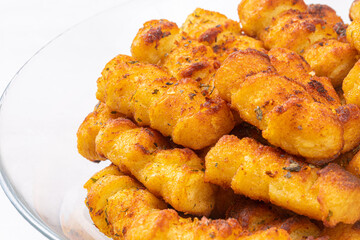 Baked Potatoe croquettes served on the plate with copy space