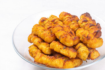 Baked Potatoe croquettes served on the plate with copy space