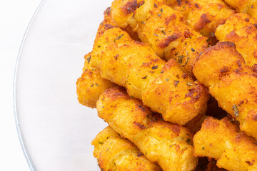 Baked Potatoe croquettes served on the plate with copy space