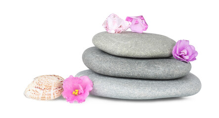 Fototapeta na wymiar Sea stones, flower, Spa, isolated on white background