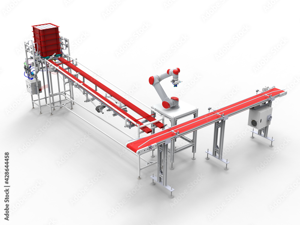 Aufkleber 3d rendering - production line with collaborative robotic arms