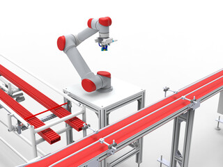 Naklejka premium 3D rendering - closeup of a robotic assembly line