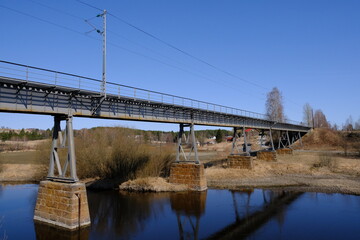 Railway bridge and calm river, Honefoss, Norway