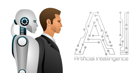 Conflict of Artificial Intelligence and Human Mind, Robot vs Man. AI