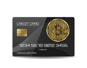 Bitcoin (btc) credit banking card. Cryptocurrency symbol, digital technology