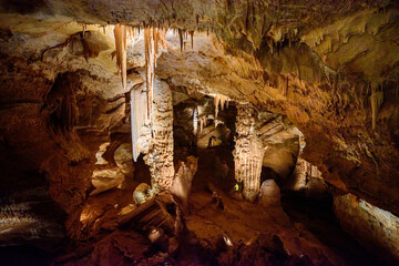 Cave interior with stalactite and stalagmite