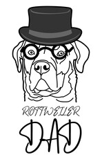 Rottweiler dog breed pet portrait and handwritten lettering, Rottweiler dad.
