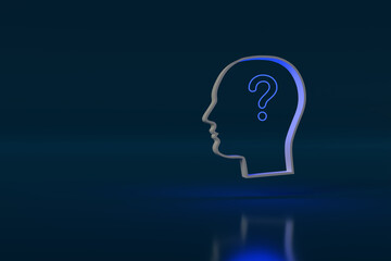 Head with a question mark inside. 3d illustration.