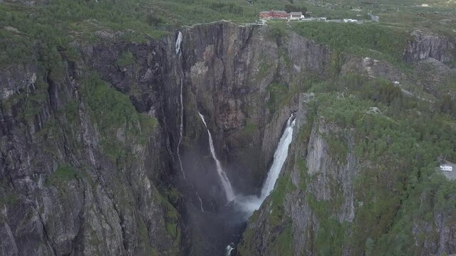 Large waterfall in valley in Norway