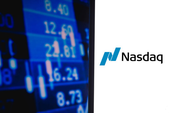 April 18, 2021, Brazil. In this photo illustration the NASDAQ Stock Market logo seen displayed on a smartphone screen.