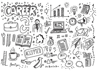 Career vector hand drawn doodles set