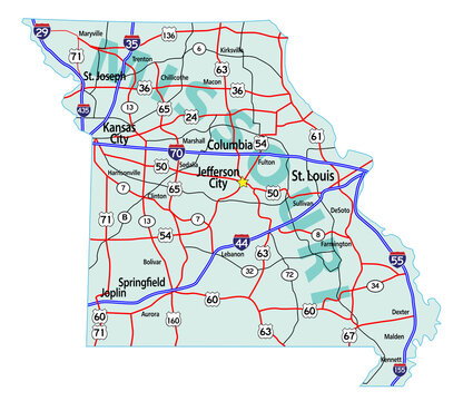 Missouri Vector Interstate Map with Layers