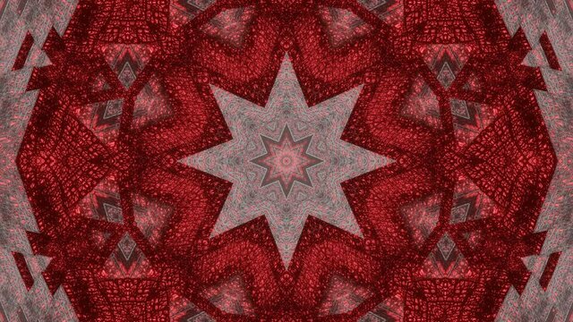 red-white animated abstract kaleidoscope patterns on a black background. looped background. 3d render