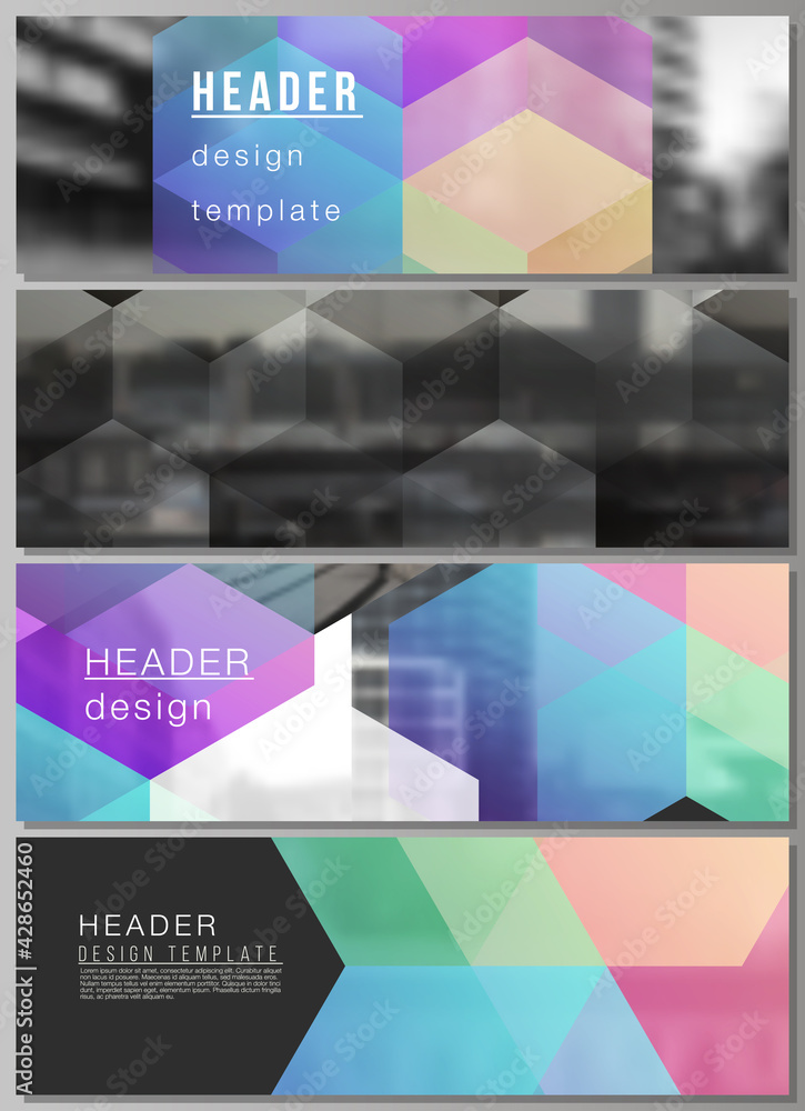 Poster vector layout of headers, banner design templates with abstract shapes and colors for website footer