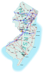 Vector map of the state of New Jersey and its Interstate System.