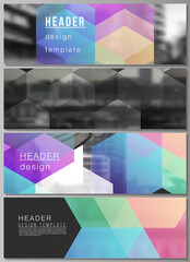 Vector layout of headers, banner design templates with abstract shapes and colors for website footer design, horizontal flyer design, website header backgrounds.