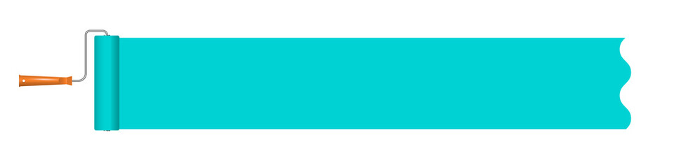 Obraz premium Blue paint roller brush banner. Vector illustration 3D