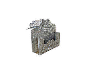 Handmade silver plated butterfly card holder on white background