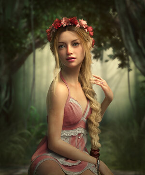 Portrait of a blonde fairy, 3d CG
