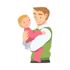 Cheerful Father Holding his Baby Daughter in his Arms, Happy Parenting, Fatherhood and Kids Care Cartoon Vector Illustration