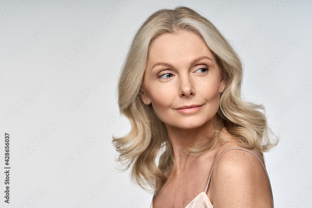 Canvas Prints portrait of adult 50 years old model woman isolated on white background advertising skin care spa tr