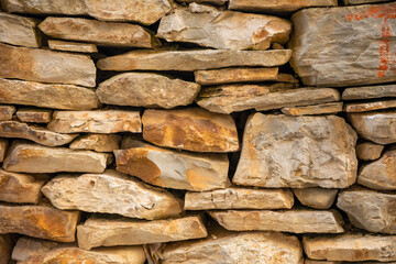 Background of stone wall texture of architecture in old town of Vela Luka, Korcula island, Croatia