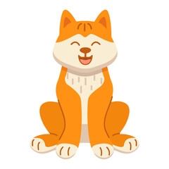 Akita Inu smiling dog sit.Cute pet animal.Dog face cartoon.Vector flat illustration.
