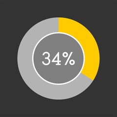 34 percent, circle percentage diagram on black background vector illustration.