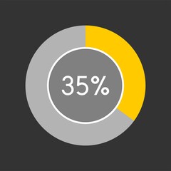 35 percent, circle percentage diagram on black background vector illustration.