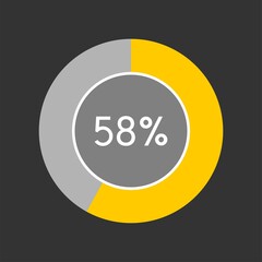 58 percent, circle percentage diagram on black background vector illustration.