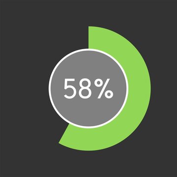 58 percent, circle percentage diagram on black background vector illustration.