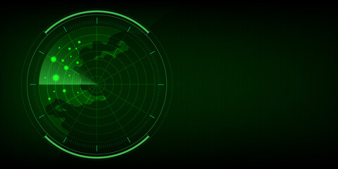 Submarine navy search, Abstract green radar with targets, Digital realistic radar screen, Military search system, Technology background. Vector illustration.