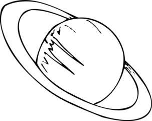 Hand draw black and white illustration planet. Abstract doodle
