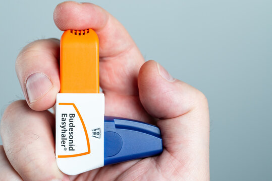 Budesonid Easyhaler in a hand. For chronic bronchitis, asthma and allergic 