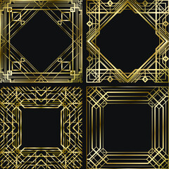 Set of vintage retro style invitation  in Art Deco. Art deco border and frame. Creative template in style of 1920s. Vector illustration. EPS 10