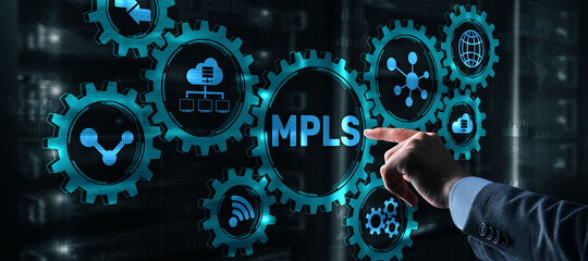 MPLS. Multiprotocol Label Switching. Routing Telecommunications Networks Concept on virtual screen
