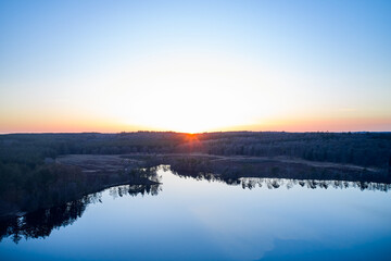 Fototapeta premium View of blue lake Sunset