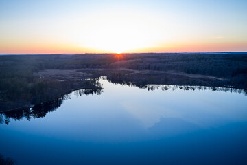 View of blue lake Sunset