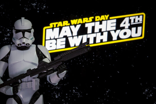 NEW YORK, USA - APRIL 20 2021: May the 4th Star Wars Day concept - Phase 2 Clone trooper - Hasbro action figure