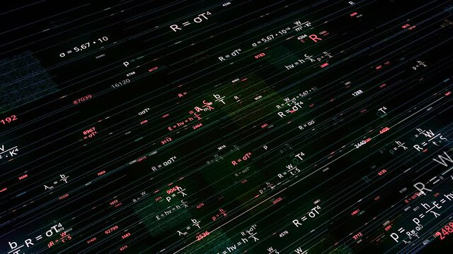 Mathematical formulas in matrix. Animation. Rewritable mathematical formulas in computer matrix networks. Scientific Foundation with Mathematical Equations