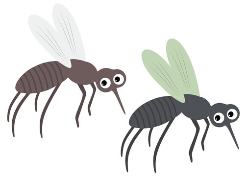 Cartoon mosquitoes in the set. Vector image.