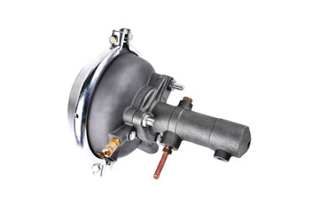 vacuum brake booster of car pneumatic system. auto brake system detail, white background