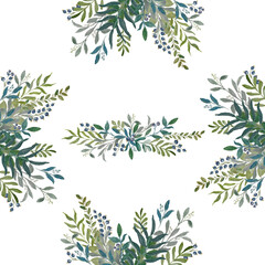 A template of a postcard with a watercolor green leaves on the branches. Wedding invitation template. Square arrangement.