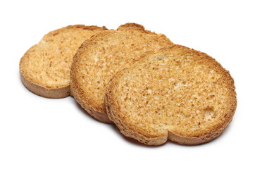 Pile rusks with wholewheat flour, sliced whole wheat dry rusk bread isolated on white background