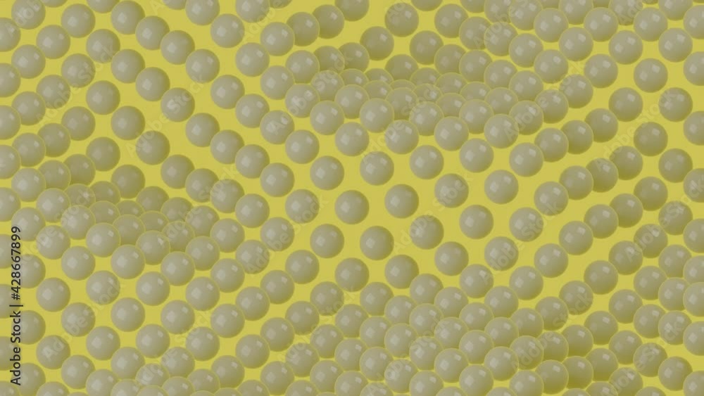 Poster grey 3d rendering balls wavy movement on a yellow background. simple motion graphic looped animation