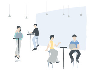 おしゃれなオフィスで仕事をしている人々 People working in a fashionable office  Person illustration  vector