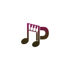 Letter P logo icon with musical note design symbol template