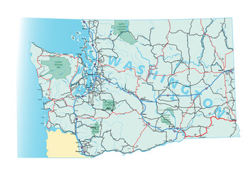 Vector map of the state of Washington and its Interstate System.