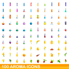 100 aroma icons set. Cartoon illustration of 100 aroma icons vector set isolated on white background