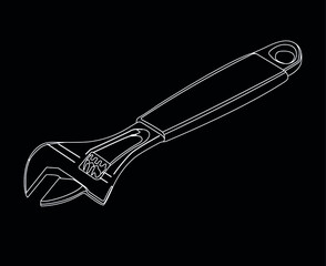 adjustable wrench white on black background